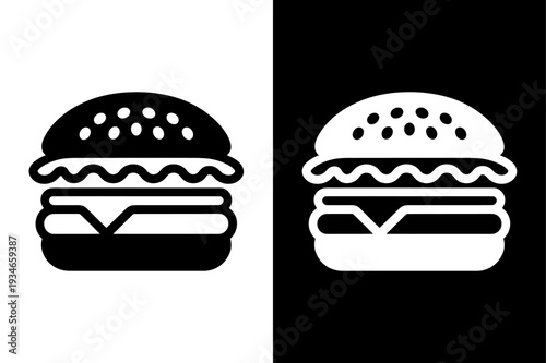 Hamburger icon. Fast food symbol. Black white icon design