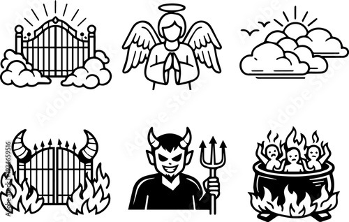Heaven hell religion spirituality concept icons
