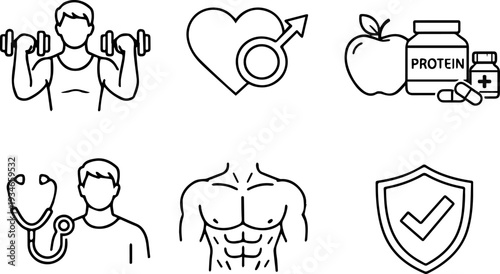 Fitness health nutrition workout lifestyle icons