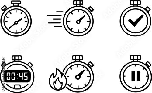 Stopwatch speed timing performance line icons