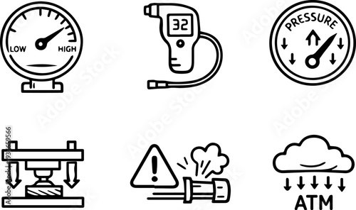Pressure measurement gauge monitoring line icons