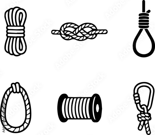Rope knots nautical cord line icons. Vector