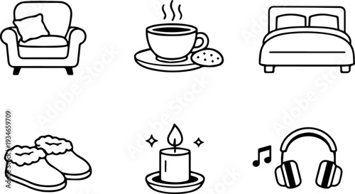 Cozy home lifestyle comfort relaxation icons