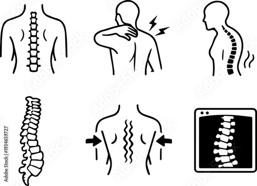 Spine health back pain orthopedic medical icons

