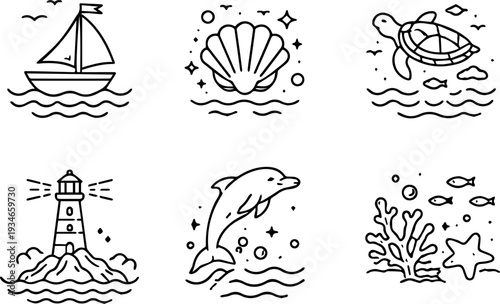Ocean marine wildlife sea nature icons