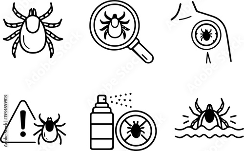 Tick insect bite danger prevention icons. Vector