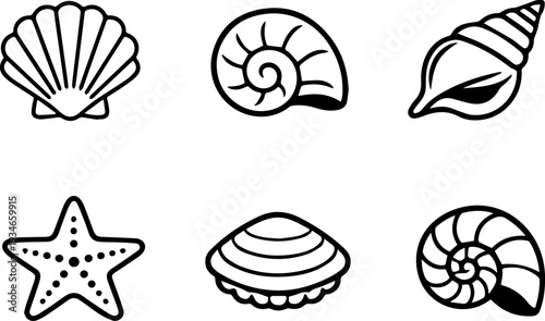 Sea shells marine ocean beach icons