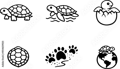 Cute turtle and sea turtle icons. Vector