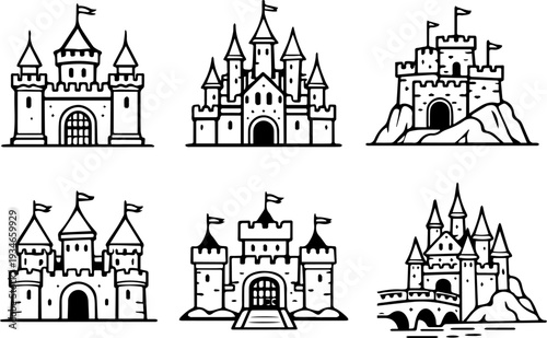 Medieval castle fantasy kingdom architecture icons