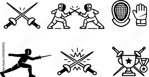 Fencing sport duel sword competition icons