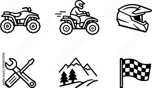 ATV quad bike off road riding icons. Vector