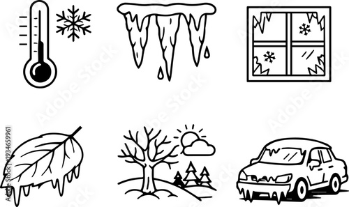 Winter cold weather frost and ice icons