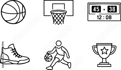Basketball sport game equipment and trophy icons