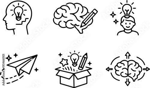 Creative idea innovation process outline icons. Vector