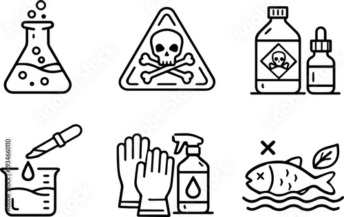 Toxic chemicals hazard safety outline icons

