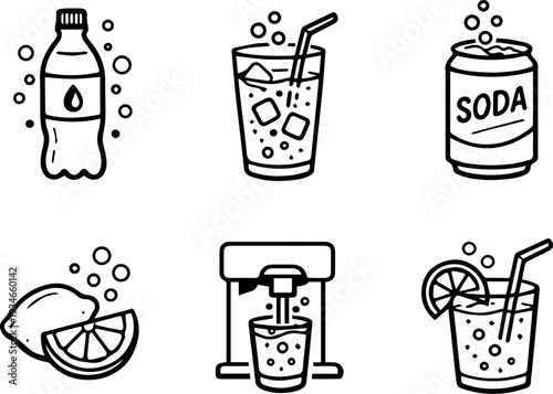 Soda beverage drink outline icon set
