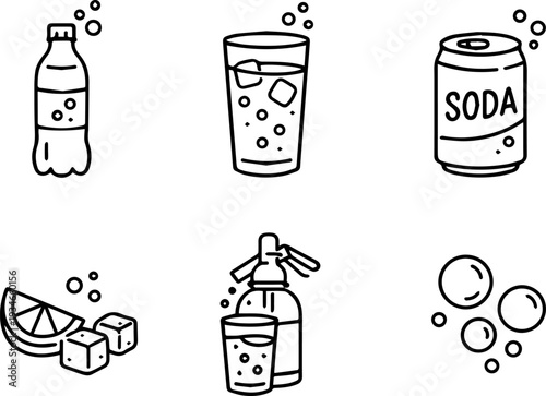 Soda beverage drink outline icon set
