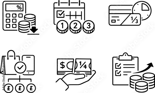 Finance payment installment outline icon set

