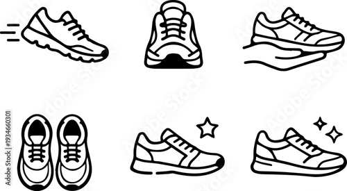 Sneakers footwear outline icon set. Vector