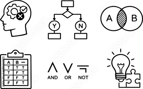 Logic critical thinking outline icon set