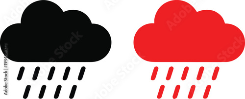 Contrasting weather icons depicting a black and red stormy cloud with rain Vector