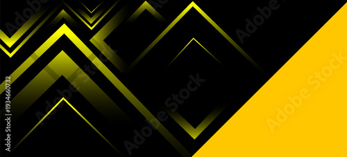 Futuristic yellow and black abstract gaming banner design template with metal technology concept. Vector graphic for business corporate promotion, game header social media, live streaming background