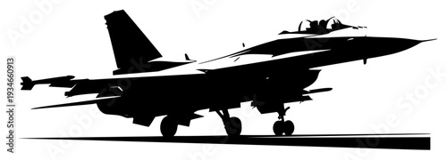 A black and white silhouette of a fighter jet and a fighter aircraft on a runway, army, black, fighter jet, floor, jet, plane, profile, raceway, sky, takeoff, against transparent background
