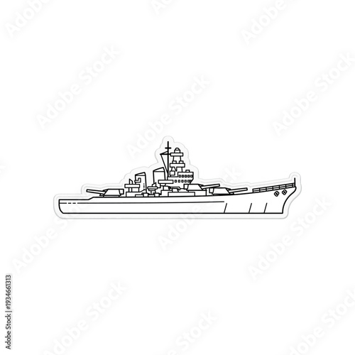 Simple Line Drawing of Warship or Destroyer.