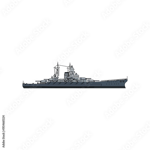 Navy Warship Illustration Side View.