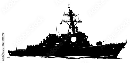 A silhouette of a military ship on a , army, battleship, black, boat, float, profile, sail, sea, vessel, warship, water, against transparent background