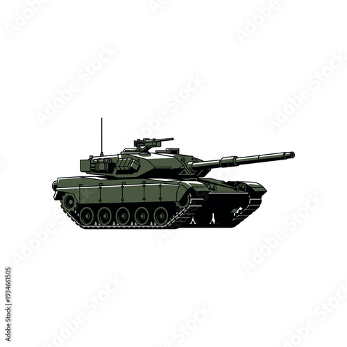Military Tank Vehicle with Gun Turret.