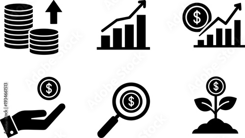 Financial growth and investment icons representing success and analysis