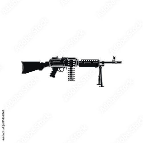 Black and White Assault Rifle Illustration.