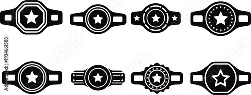 Collection of eight championship belt icons with stars, representing victory and achievement