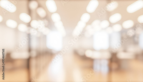 Wallpaper Mural Blurred view of a modern office interior featuring large windows, wooden flooring, and sleek furniture. Natural light fills the space creating a bright ambiance. Torontodigital.ca