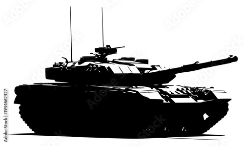 A black and white silhouette of a military tank on a plain , army, illustration, tank, turret, against transparent background