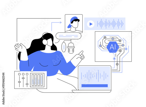 AI Voice Cloning in Media abstract concept vector illustration.