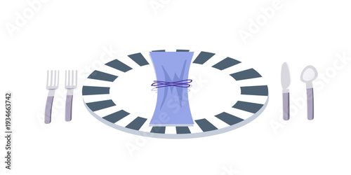 Table setting with plate and cutlery, long shadows