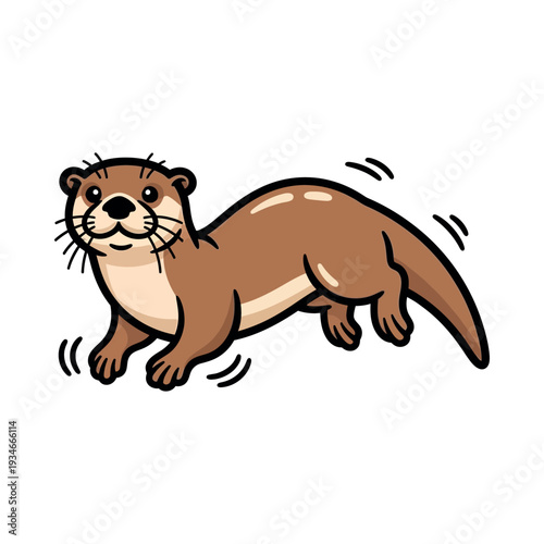 Cartoon Otter Running with Joyful Expression.