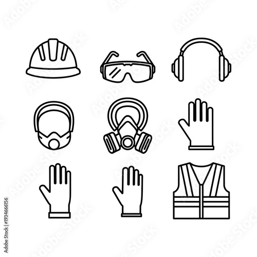 Safety Equipment Icons Set for Workplace Protection.