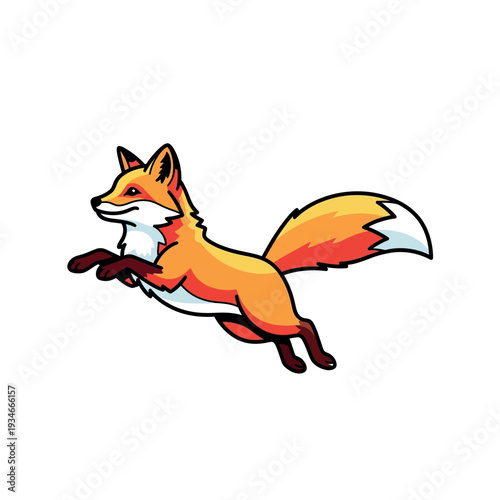 Cartoon Fox Running with Orange Fur.