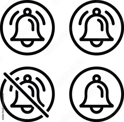 Icons representing bell notifications and their restrictions or prohibitions Vector
