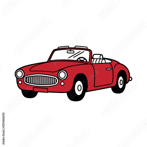 Vintage Red Convertible Car Illustration.