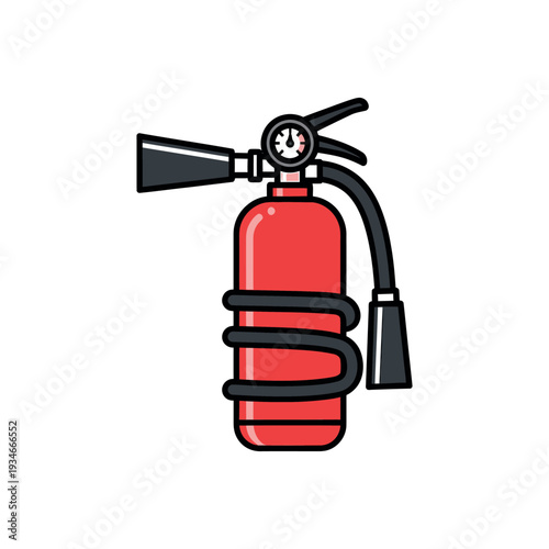 Red Fire Extinguisher with Black Hose.