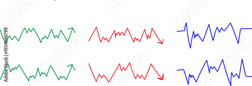 Set of 6 Wavy Line Graphs with Arrows Vector