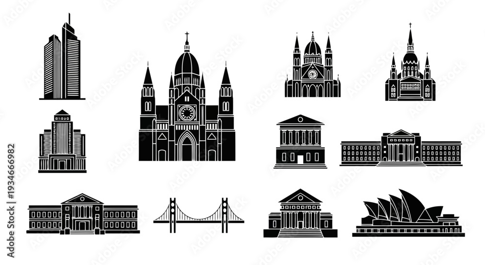 Obraz premium Different Types of Architecture Vector Illustration | Global Building Styles Collection