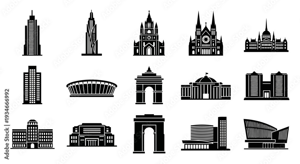 Obraz premium Different Types of Architecture Vector Illustration | Global Building Styles Collection