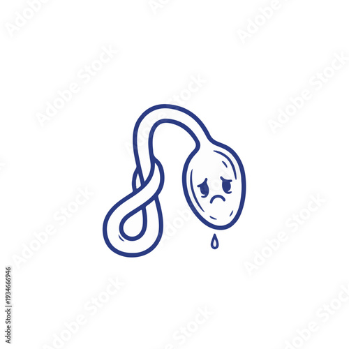 Drawn-Line Bending Spoon Character With Sad Face Expressing Burnout And Emotional Stress Concept For Mental Health Awareness