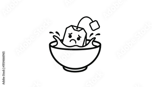 Crying Tea Bag Drowning Inside Hot Water Cup Illustrating Employee Overwhelm And High Pressure Work Environment Concept