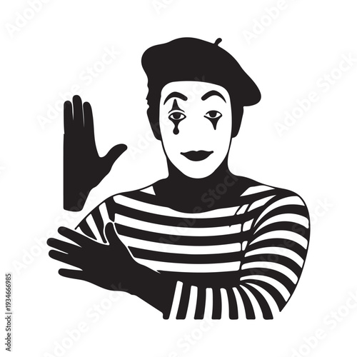 Mime emblem, black isolated silhouette on white back ground